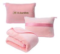 K.Garden Travel Cooling Blanket and Pillow- Soft 2 in 1 Airplane Compact Flight Essentials Car Pillow Travelers Gifts Accessories Compact Pack Blanket for Any Travel with Luggage Backpack Strap,Pink