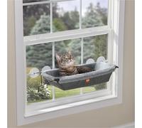 K&H Cat Window Perch EZ Mount Window Hammock - Sturdy Kitty Sill Seat, Strong Suction Cups, Metal Frame, Space-Saving Cord-Free Design, Cozy Sunbathing Bed for Large Indoor Cats, Holds 50 lbs