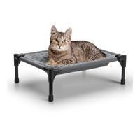 K&H Cat Hammock Bed - Free-Standing Elevated Cot Indoor Pet Bed with Metal Frame, Washable Plush Cover, Rubber Feet, Tool-Free Assembly, Hammock for Large Cats or Small Dogs - Gray 22" x 17"