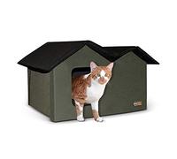 K&H Pet Products Extra-Wide Outdoor Cat House for Outside Pets, Weatherproof Outdoor House for Large Cats, Insulated Kitty Shelter, 2 Doors, Waterproof Removable Floor Pad, Unheated - Olive