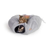 K&H Pet Products Heated Cat Tunnel Bed for Indoor Cats - Donut Tunnel Toy Tube Hideaway Cave with Round Circle Bed Warming Center for Large Kitties to Play & Sleep, Safety Listed - 28in Round Gray