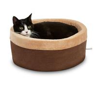 K&H Pet Products Heated Thermo-Kitty Cat Heating Bed for Indoor Cats and Small Dogs, Electric Thermal Plush Warming Bed, Calming, Small, Round, Mocha