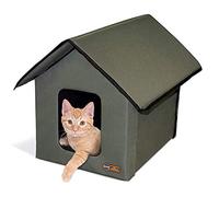 K&H Pet Products Outdoor Cat House for Outside Pets, Weatherproof Outdoor Cat House for Ferals, Insulated Kitty Shelter, 2 Doors, Waterproof Removable Floor Pad, Unheated - Olive/Olive
