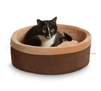 K&H Pet Products Thermo-Kitty Bed Heated Cat Bed for Indoor Cats, Electric Warming Bed for Cats and Small Dogs, Washable Thermal Plush Calming Round Pet Bed - Large 20" Mocha/Tan
