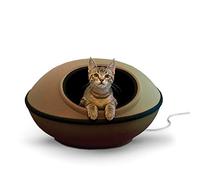 K&H Pet Products Thermo-Kitty Mod Dream Pod Heated Cat Bed - Large Cat Cave, Indoor Heated, For Small & Large Cats - 22 Inches, Tan/Black