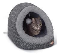 K&H Pet Products Thermo-Pet Cave Heated Cat Bed - Gray/Geo Flower 17 X 15 X 13 Inches