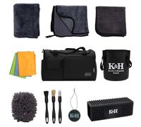 K&H Premium Car Cleaning Kit - 15pc Luxury Detailing Set for Interior & Exterior - Superior Soft Brushes, Plush Microfiber Towels, Wheel & Tire Tools - Gift for Men Who Take Pride in Their Cars