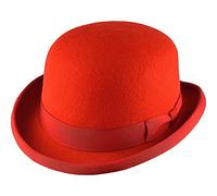 K.I. Wool Hand Made Quality Round Top Hard Bowler Hat in RED with Satin Lining (Medium (57cm))