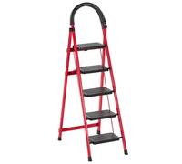 K IKIDO Folding Step Ladder, Ladder with Handrail, 3/4/5 Steps - Non-Slip, Easy to Store, Wide Steps, Suitable for Kitchen, Household & Living, Load Capacity up to 150 kg (Red, 5 Steps)