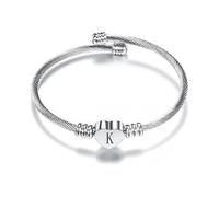 (K) Initial Letter Cuff Bracelet for Women Girls Expandable Love Heart Silver Alphabet Bangle Family Mum Daughter Mothers Day Valentine Birthday