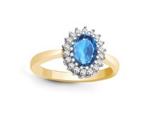 (K) Jewelco London 9ct Gold Cluster Set H I2 0.23ct Diamond Oval Blue 0.9ct Topaz Classic Royal Cluster Ring 11mm - 9R420