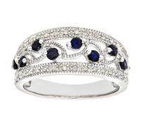 (K) Jewelco London 9ct White Gold 15pts Diamond 0.41ct Sapphire Art Deco Bubbles n Waves Eternity Ring 8mm - PR0AXL6418WSA