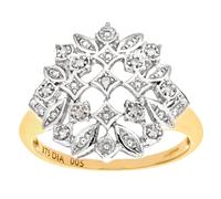 (K) Jewelco London 9ct Yellow Gold Round 5pts Diamond Art Deco Flower Dome Cluster Ring - PR0AXL6727Y
