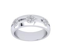 (K) Jewelco London Ladies Platinum Plated Sterling Silver CZ Grooved D-Shape Trilogy Cluster Wedding Band Ring 5mm - GVR939