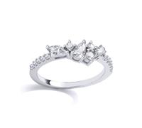 (K) Jewelco London Ladies Rhodium Plated Sterling Silver Pear Oval Marquise CZ Zig Zag Cluster Eternity Stacker Ring - GVR966