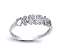(K) Jewelco London Ladies Solid Hallmarked 925 Sterling Silver Pave Set Round H I2 0.02ct Diamond Love Heart MUM Ring 4.5mm - 925R535