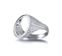 (K) Jewelco London Men's Solid Sterling Silver Ribbed Barked 10th Ounce Krugerrand Brittania Coin Mount Ring - ARN115-T