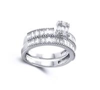 (K) Jewelco London Sterling Silver Round & Baguette CZ Shoulder-set Bridge Solitaire-style Wedfit Bridal Rings Set - ARN155