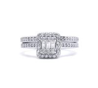 (K) Jewelco London Sterling Silver Round & Baguette CZ Shoulder-set Square Solitaire-style Wedfit Bridal Rings Set - ARN153