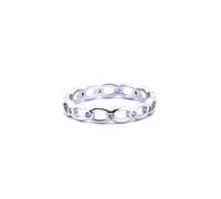 (K) Jewelco London Unisex Rhodium Silver Round CZ Station Oval Link Chain Ring - ARN184