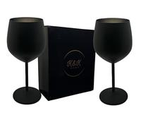 K&K Home Black Matte Stainless Steel Unbreakable Black Wine Glasses - 18 oz - Set of 2 Colored, Stemmed Metal Wine Glasses Perfect for Outdoors, Weddings, and Parties