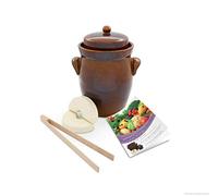 K&K Keramik Stoneware Fermentation Pot Set, 5 Litres (Design 2), Includes Lid, Weighting Stone & Tongs