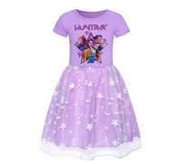 K-K Pop D-Demon H-Hunters Dresses for Girls Tulle Maxi Dresses Comfortable & Soft Flutter Sleeve Dress Stylish A-Line Festive Party Dress Girls Casual, for Travel Vacation Daily