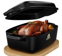 K KAISERTAL Cast Iron XL Roasting Dish, 9.3 L, Oval, Black - 8.6 kg, Non Stick, Oven Safe, Goose Roaster, Induction, 6.2 Liters, Cast Iron Lid