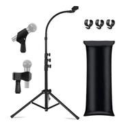 K KASONIC Gooseneck Microphone Stand, Adjustable Tripod Mic Stands with 2 Mic Clip Holders for Performance, Microphone Floor Stand for Singing, Outdoor Activity