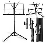 K Kasonic Lightweight Music Stand, 2 in 1 Collapsible Music Stand with Music Sheet Clip, Portable Music Stand with Carrying Bag for Performances, Sheet Music Stand Tripod for Musical Needs, Black