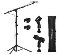 K Kasonic Microphone Stand, Heavy Duty Adjustable Collapsible Tripod Boom Mic Stands with 2 Mic Clip Holders for Performance, Microphone Floor Stand for Singing, Outdoor Activity