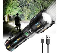 K KASONIC Rechargeable LED Hand Torch, USB Handheld Flashlight Torch with Zoom, Emergency Flashlight with Battery Indicator, Camping Torch for Hiking, Dog Walking