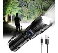 K Kasonic Rechargeable LED Hand Torch, USB Handheld Flashlights with Zoom, Emergency Flashlight with 3 Lighting Modes, 70M Range Camping Torch for Hiking, Dog Walking