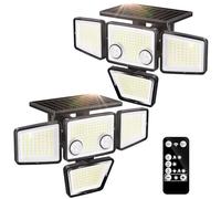 K KASONIC Solar Dual-Sensor Outdoor Lights, 2500LM Floodlight with Remote, 6500K 286-Led Lamps, 2 Pack Motion Security Lights Waterproof