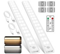 K KASONIC Under Cabinet Light, Motion Sensor Cordless Magnetic Closet Lighting, USB Rechargeable Night Light with Remote, Adjustable Brightness and Color Temperature, Pack of 2 (30CM)