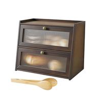 K KELBEL Double Layer Bamboo Bread Bin for Kitchen Counter,Extra Large Capacity Wooden Bread Box with Window 15.74"x9.84"x13",Brown Bread Storage