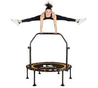 K KENSONE 40" Foldable Rebounder Trampoline for Adults with Bungee, 450 LBS Quiet Indoor Mini Trampoline for Adults Fitness with Adjustable U-Shaped Handle Bar for Gym Workout, Home Exercise, Orange