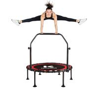 K KENSONE 40" Foldable Rebounder Trampoline for Adults with Bungee, 450 LBS Quiet Indoor Mini Trampoline for Adults Fitness with Adjustable U-Shaped Handle Bar for Gym Workout, Home Exercise, Red