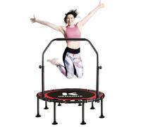K KENSONE 48" Foldable Rebounder Trampoline for Adults with Bungee, 550 LBS Quiet Indoor Mini Trampoline for Adults Fitness with Adjustable U-Shaped Handle Bar for Gym Workout, Home Exercise, Red
