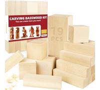 K KERNOWO Basswood Carving Blocks, 19PCS Whittling Wood Blocks with 3 Different Sizes, Unfinished Bass Wood for Carving Easy to Use, for Kids and Adults