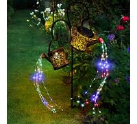 K KERNOWO Solar Watering Can Light, 2 Pack Garden Ornaments Outdoor Decorations Watering Can Solar Lights IP65 Waterproof Metal Pathway Lighting with String Lights & Shepherd Hook