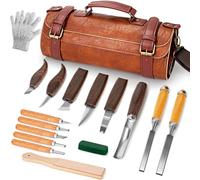 K KERNOWO Woodworking Set 17PCS Wood Tools Kit for Whittling & Carving, Including Premium PU Leather Wrap for DIY Beginners and Enthusiasts