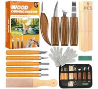 K KERNOWO Woodworking Set 23PCS Wood Tools Kit for Whittling & Carving, for DIY Beginners and Enthusiasts, Including Basswood Blocks, PU Storage Bag