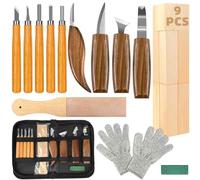 K KERNOWO Woodworking Tool Set, 23PCS Woodworking Whittling Kit for Beginners, Including Basswood Blocks, Strop Block, Polishing Compound & PU Bag