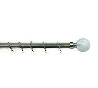 K Kestrel 28 mm Extendable Curtain Pole Rods Easy Fit Rings, Marble Effect Ball Finial (Silver, 120-210 cm)