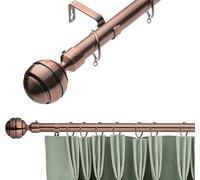 K Kestrel 28mm Antique Copper Adjustable Telescopic Extendable Metal Curtain Pole Set Rings with Ribbed Ball Finial Voile Easy fit to Outdoor, Bedroom, Living Room (210-320 cm)