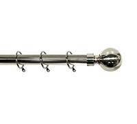 K Kestrel Kestral Palermo Ball Finial Metal 28 mm Extendable Curtain Poles Rods Voile Easy Fitting, Brushed Steel 70-120 cm