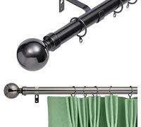 K Kestrel Palermo Ball Finial Metal 28 mm Extendable Curtain Poles Rods Voile Easy Fitting, Black Nickel 120-210 cm