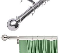 K Kestrel Palermo Curtain Pole Ball Finial Metal 28 mm Extendable Curtain Poles Rods Voile Easy Fitting Curtains Poles, Brushed Steel 180-340 cm