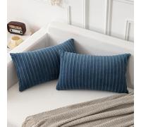 K KEVIN TEXTILE Kevin Textile Corduroy Pillow Covers 12x20 Inch Set of 2 Super Soft Boho Striped Pillow Covers Decorative Textured Throw Pillows for Spring Couch Cushion Bed Livingroom Dusty Blue